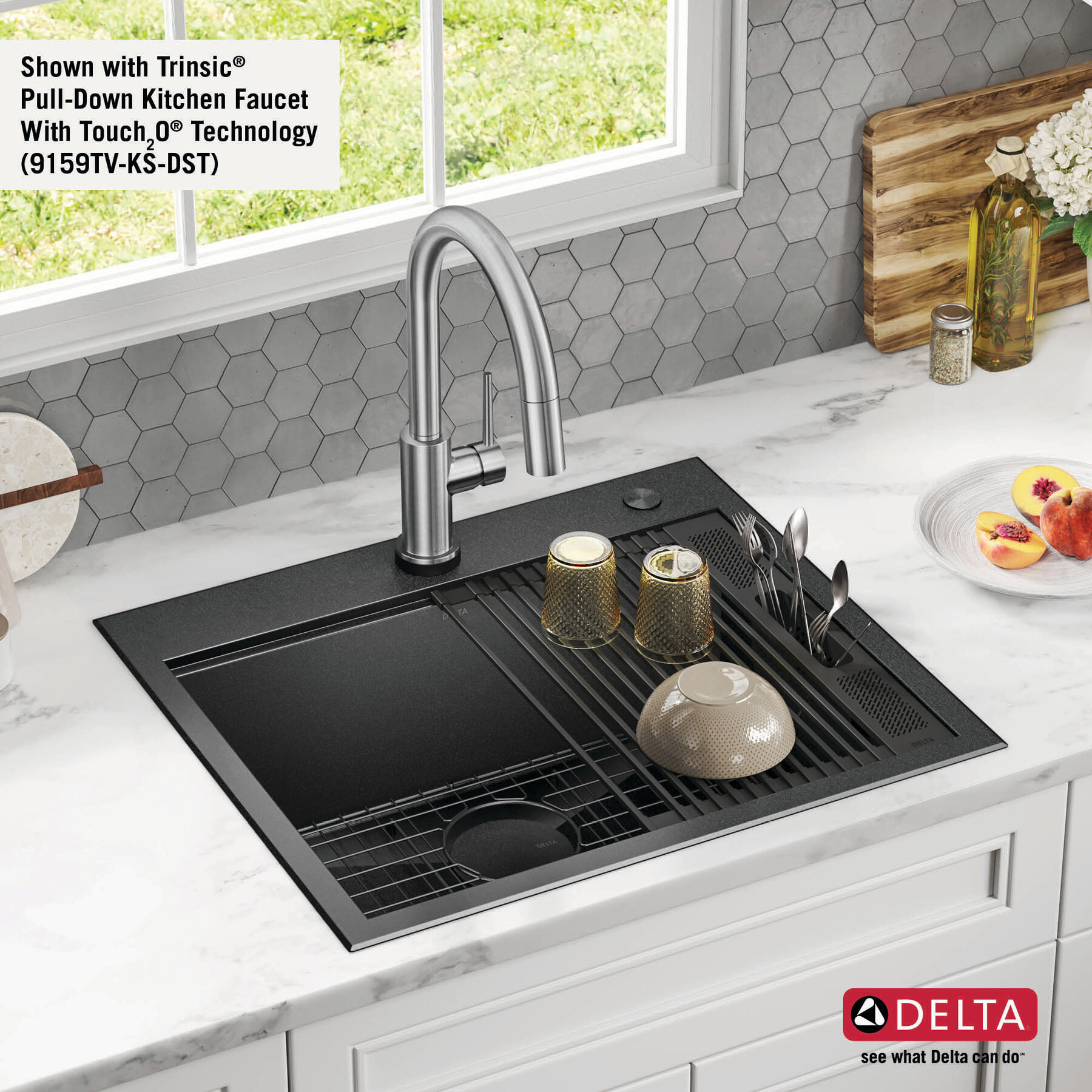 25” Drop-In Top Mount 16 Gauge Workstation Kitchen Sink Single Bowl with WorkFlow™ Ledge and Accessories, image 13